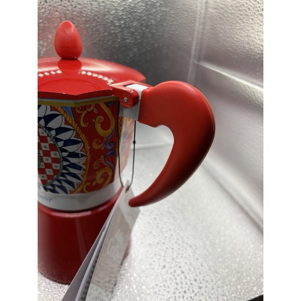 NEW Brandani 6 CUP Italian Coffee Maker MOKA POT Aluminum SICILIAN PATTERN NWT - Picture 3 of 4